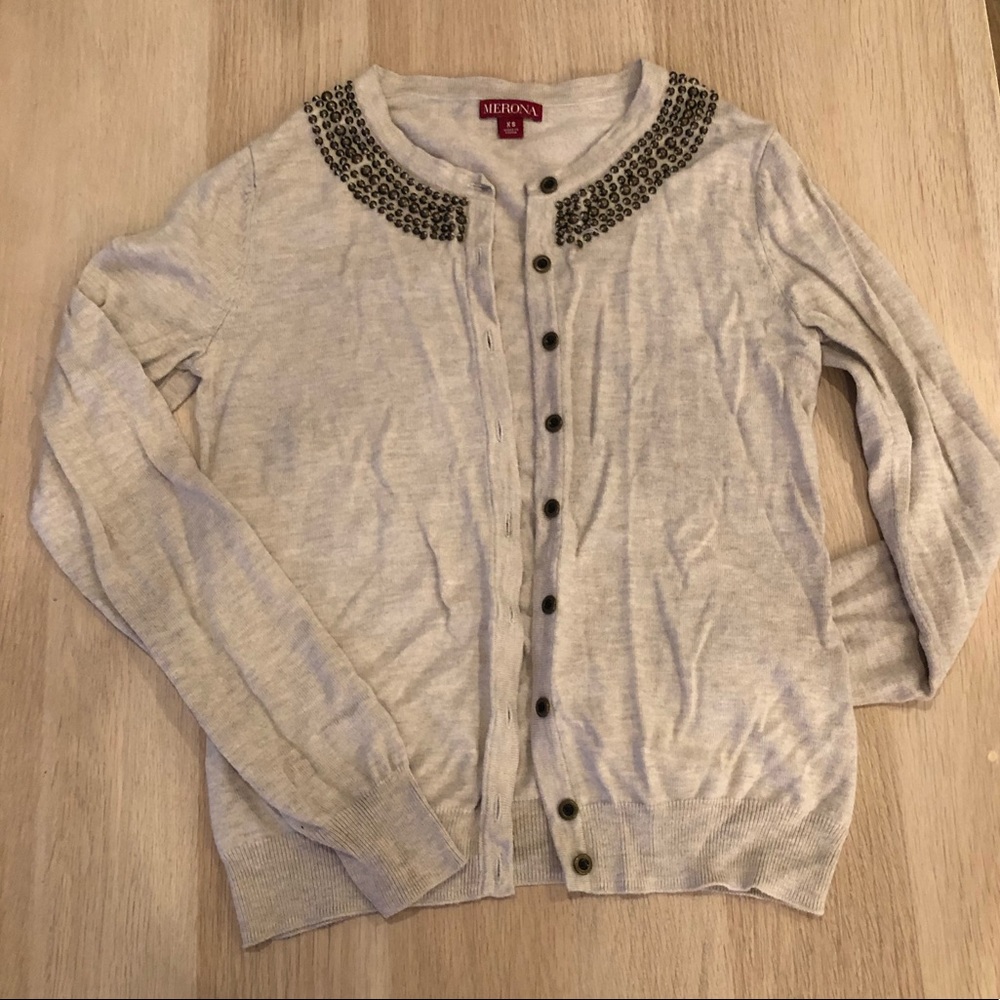 Target cream cardigan with beaded neckline